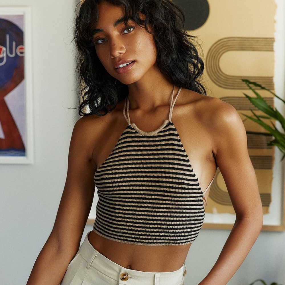 12th Tribe Dark Paradise Striped Halter Top